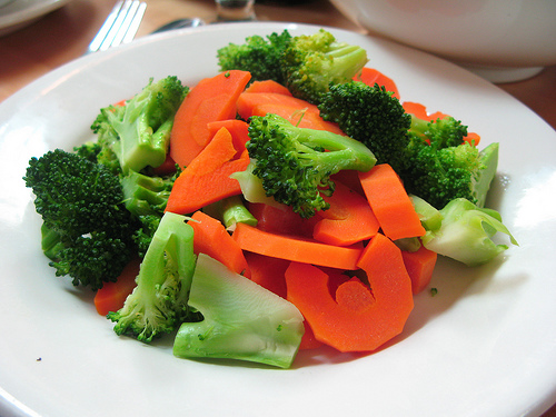 Steamed Vegetables on a white plate