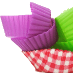 Photograph of purple and green cupcake papers