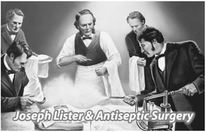 black and white drawing of Joseph Lister and Antiseptic Surgery