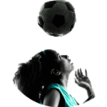 Woman about to be hit in the head with a soccer ball as a demonstration of how concussions occur