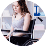 Young woman with MS, multiple sclerosis in her wheelchair