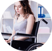 Young woman with MS, multiple sclerosis in her wheelchair