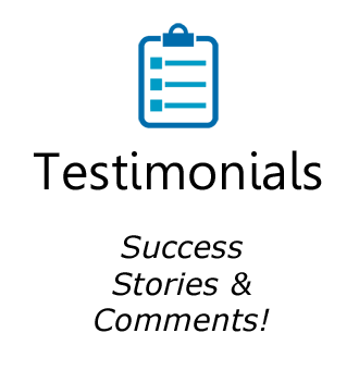Blue clipboard icon for testimonials page link