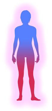 Energy-Medicine-Report-person energy lower body Drawing of silhouette of a person in blue and red with energy imbalance of nervous system